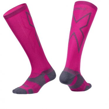 2XU Vectr merino LC Full Lenght compressie hoge sokken roze 