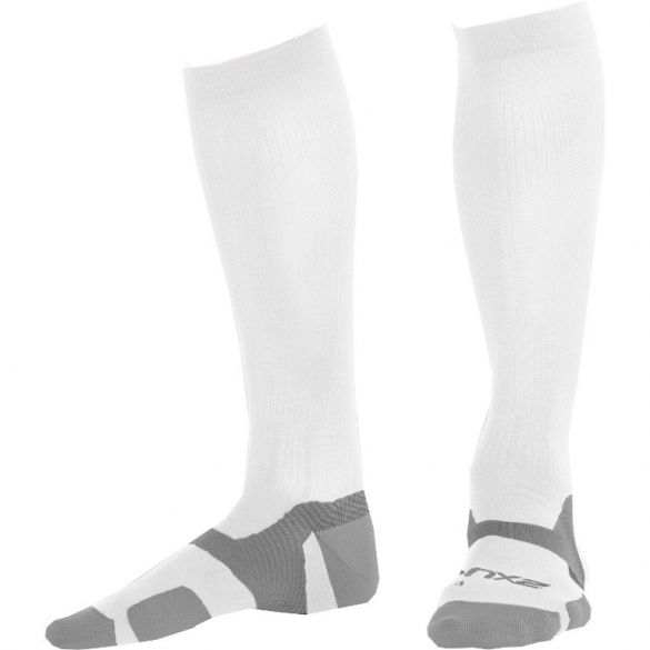 2XU Vectr merino LC Full Lenght compressie hoge sokken wit/grijs  UA5155e-WHTGRY
